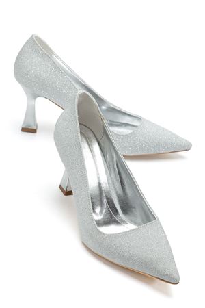 Kadın Gümüş Simli Sivri Burun İnce Topuklu Stiletto