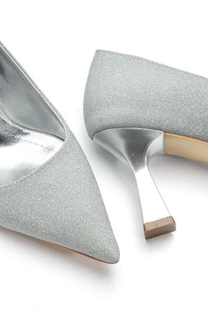 Kadın Gümüş Simli Sivri Burun İnce Topuklu Stiletto
