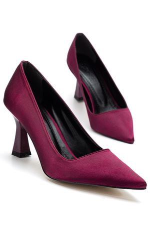 Kadın Bordo Saten Sivri Burun İnce Topuklu Stiletto 