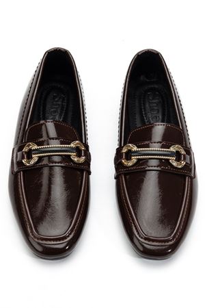 Kadın Acı Kahve Parlak Cilt Toka Detaylı Hafif Ortopedik Babet   