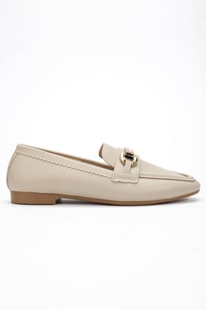 Kadın Krem Cilt Toka Detaylı Hafif Ortopedik Babet  