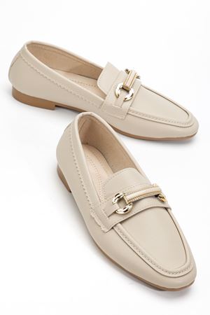 Kadın Krem Cilt Toka Detaylı Hafif Ortopedik Babet  