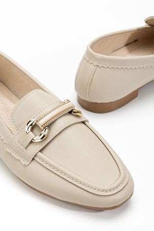 Kadın Krem Cilt Toka Detaylı Hafif Ortopedik Babet  