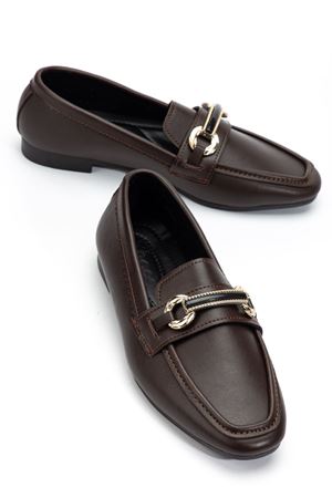 Kadın Acı Kahve Cilt Toka Detaylı Hafif Ortopedik Babet  