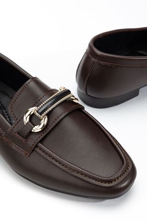 Kadın Acı Kahve Cilt Toka Detaylı Hafif Ortopedik Babet  