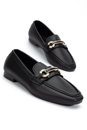 Kadın Siyah Cilt Toka Detaylı Hafif Ortopedik Babet  