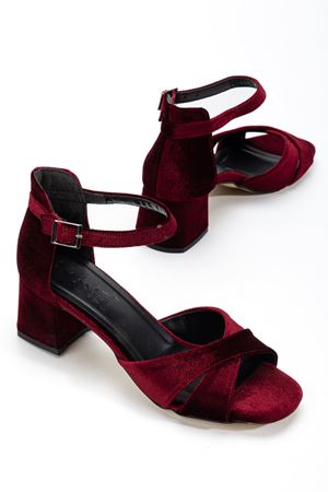 Rosita Bordo Kadife Detaylı Topuklu Kadın Ayakkabı  