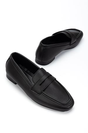 Kadın Siyah Cilt Klasik Düz Taban Hafif Ortopedik Babet