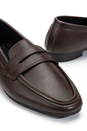 Kadın Acı Kahve Cilt Klasik Düz Taban Hafif Ortopedik Babet  