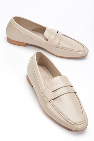 Kadın Bej Rugan Klasik Düz Taban Hafif Ortopedik Babet   