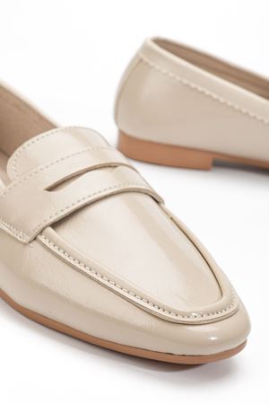 Kadın Bej Rugan Klasik Düz Taban Hafif Ortopedik Babet   