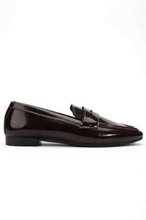 Kadın Acı Kahve Rugan Klasik Düz Taban Hafif Ortopedik Babet  