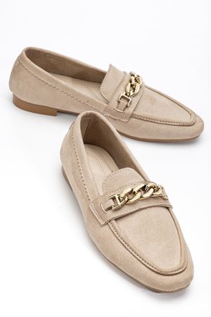 Kadın Bej Süet Tokalı Babet