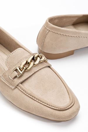 Kadın Bej Süet Tokalı Babet