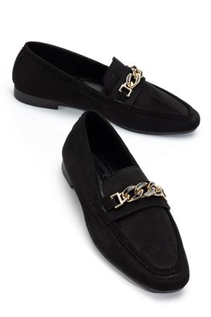 Kadın Siyah Süet Tokalı Babet  