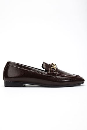 Kadın Acı Kahve Parlak Cilt Tokalı Babet    