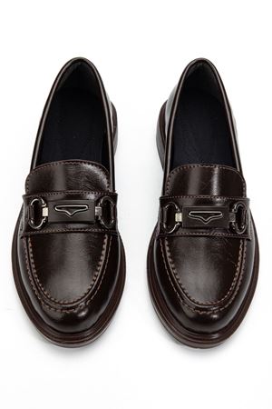 Kadın Acı Kahve Rugan Tokalı Loafer Ayakkabı