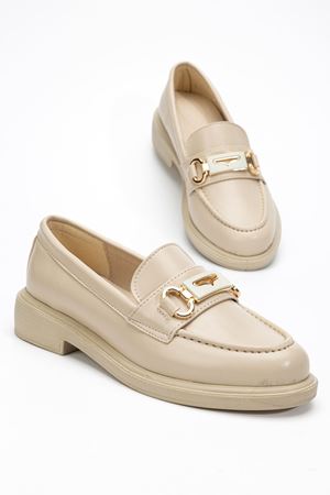 Kadın Bej Rugan Tokalı Loafer Ayakkabı 