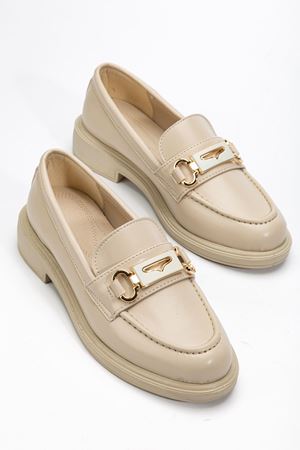 Kadın Bej Rugan Tokalı Loafer Ayakkabı 