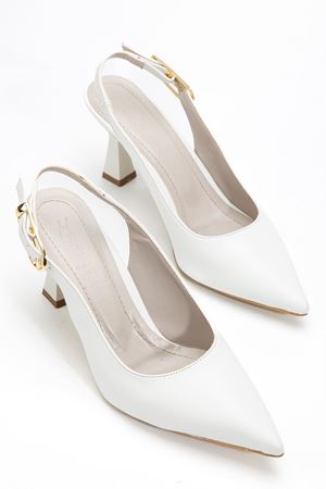 Kadın Beyaz Cilt Arka Açık Sivri İnce Topuklu Ayakkabı   