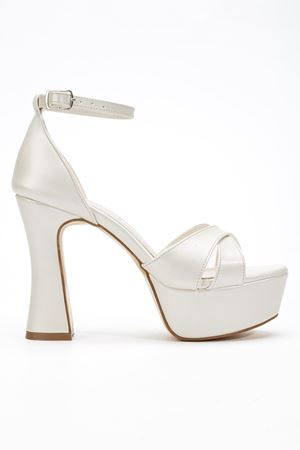 Kadın Beyaz Sedef Cilt Platform Topuklu Abiye Ayakkabı