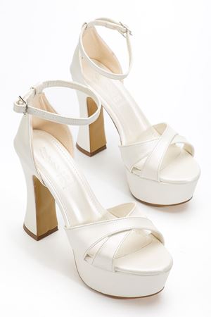 Kadın Beyaz Sedef Cilt Platform Topuklu Abiye Ayakkabı