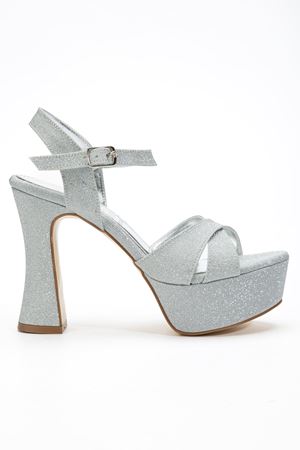 Kadın Gümüş Simli Arka Açık Platform Topuklu Abiye Ayakkabı 