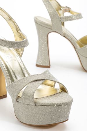 Kadın Gold Simli Arka Açık Platform Topuklu Abiye Ayakkabı 