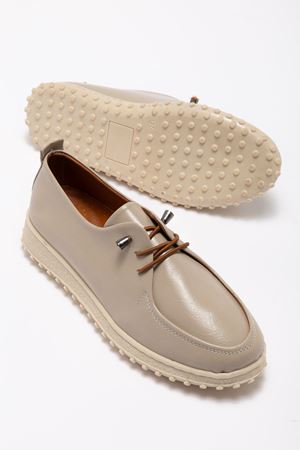 Kadın Bej İçi Hakiki Deri Bağcıklı Ortopedik Babet