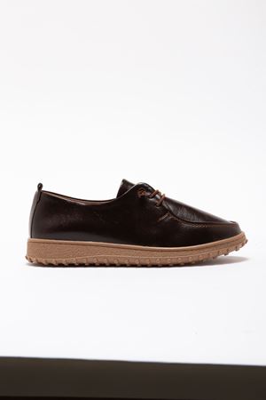 Kadın Kahve İçi Hakiki Deri Bağcıklı Ortopedik Babet 