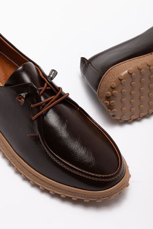 Kadın Kahve İçi Hakiki Deri Bağcıklı Ortopedik Babet 