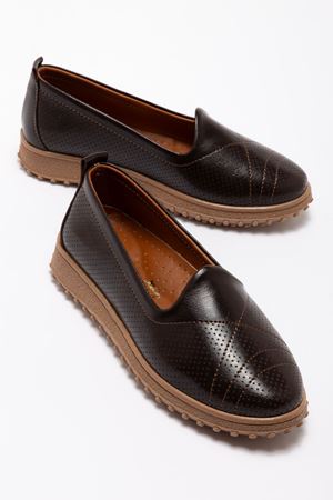 Kadın Acı Kahve İçi Hakiki Deri Ortopedik Babet 