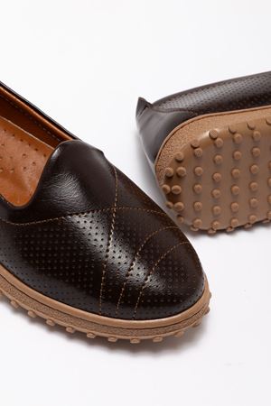 Kadın Acı Kahve İçi Hakiki Deri Ortopedik Babet 