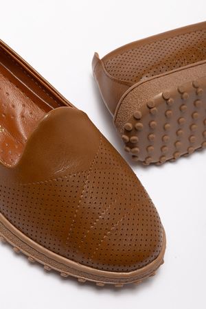 Kadın Kahve Hakiki Deri Ortopedik Babet