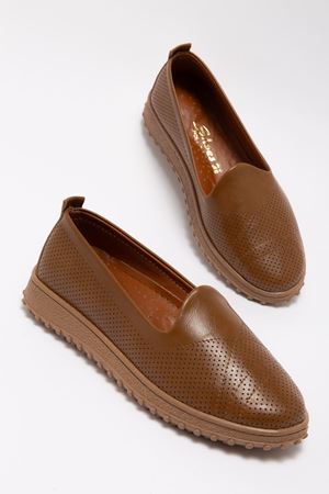 Kadın Kahve Hakiki Deri Ortopedik Babet