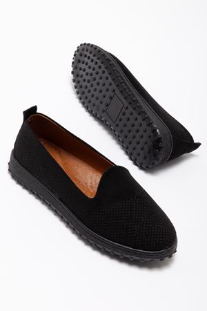 Kadın Siyah Süet Hakiki Deri  Ortopedik Babet