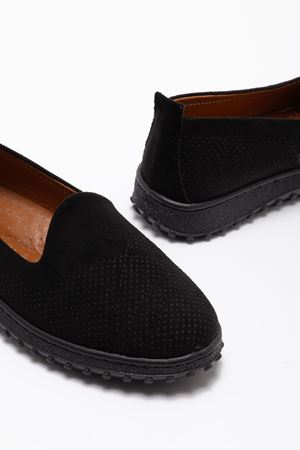 Kadın Siyah Süet Hakiki Deri  Ortopedik Babet