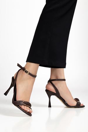 Kadın Acı Kahve Cilt Tek Bant Tokalı Abiye Ayakkabı