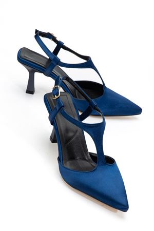 Lorea Kadın Lacivert Saten Sivri Burun İnce Topuklu Ayakkabı