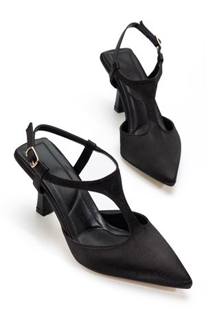 Lorea Kadın Siyah Saten Sivri Burun İnce Topuklu Ayakkabı 