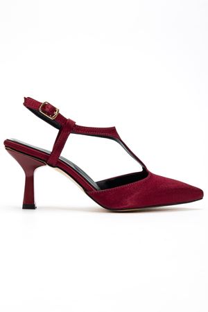 Lorea Kadın Bordo Saten Sivri Burun İnce Topuklu Ayakkabı  