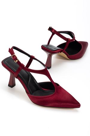 Lorea Kadın Bordo Saten Sivri Burun İnce Topuklu Ayakkabı  