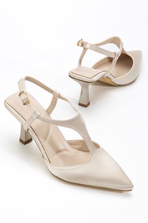 Lorea Kadın Bej Saten Sivri Burun İnce Topuklu Ayakkabı   