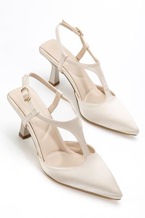 Lorea Kadın Bej Saten Sivri Burun İnce Topuklu Ayakkabı   