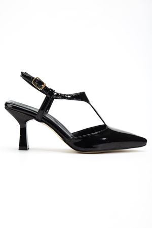 Lorea Kadın Siyah Rugan Sivri Burun İnce Topuklu Ayakkabı    