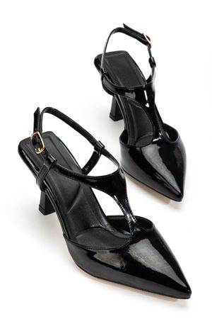 Lorea Kadın Siyah Rugan Sivri Burun İnce Topuklu Ayakkabı    