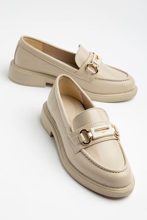 Kadın Bej Rugan Tokalı Loafer Ayakkabı 