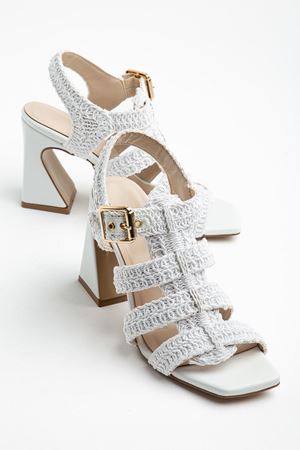 Aria Kadın Beyaz Cilt Örgülü Detaylı Klasik Topuklu Ayakkabı