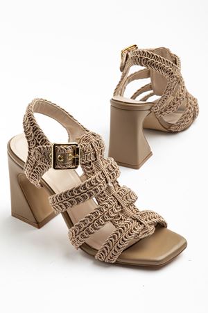 Aria Kadın Vizon Cilt Örgülü Detaylı Klasik Topuklu Ayakkabı 