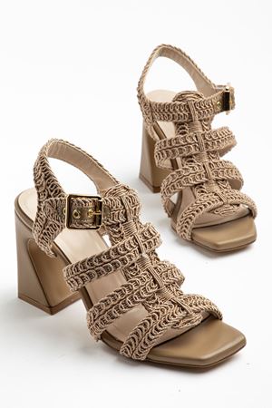 Aria Kadın Vizon Cilt Örgülü Detaylı Klasik Topuklu Ayakkabı 